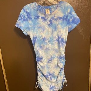 PINK tie dye blue t shirt dress with adjustable strings on side